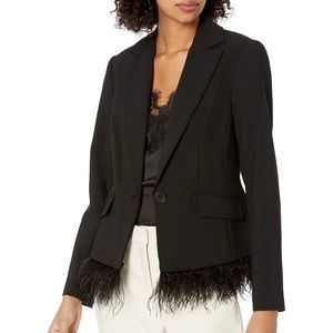 Trina Turk Rikka Feather Trim Black Blazer Size 6
